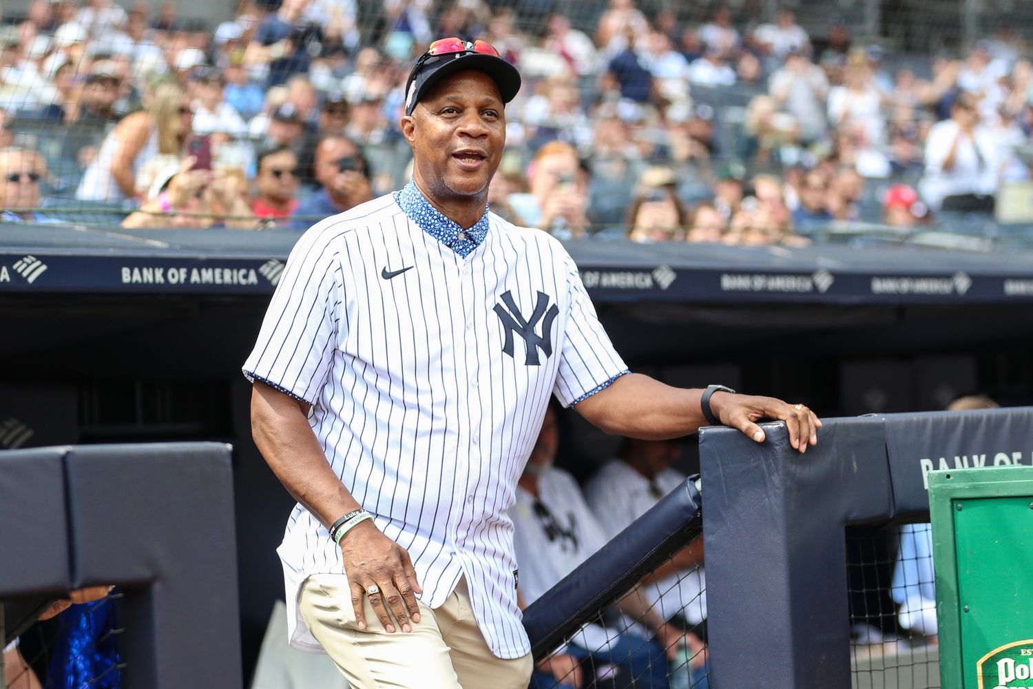 Sep 9, 2023; Bronx, New York, USA; Former New York Yankees outfielder Darryl Strawberry at Old Timer s Day before the game against the Milwaukee Brewers at Yankee Stadium.